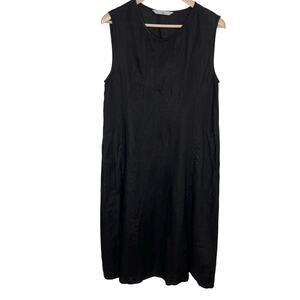 Luna Luz Women Linen Midi Dress Small Black Pockets Lagenlook Minimalist Coastal